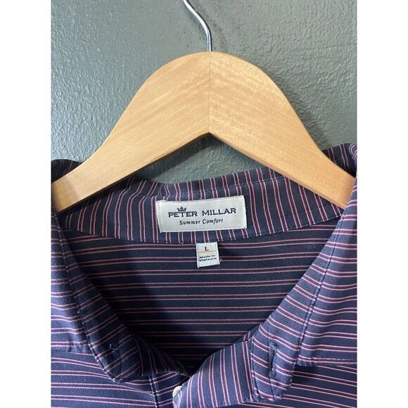 Peter Millar Mens Purple Short Sleeve Striped Golf Sumer Comfort Polo Size Large - Picture 3 of 3